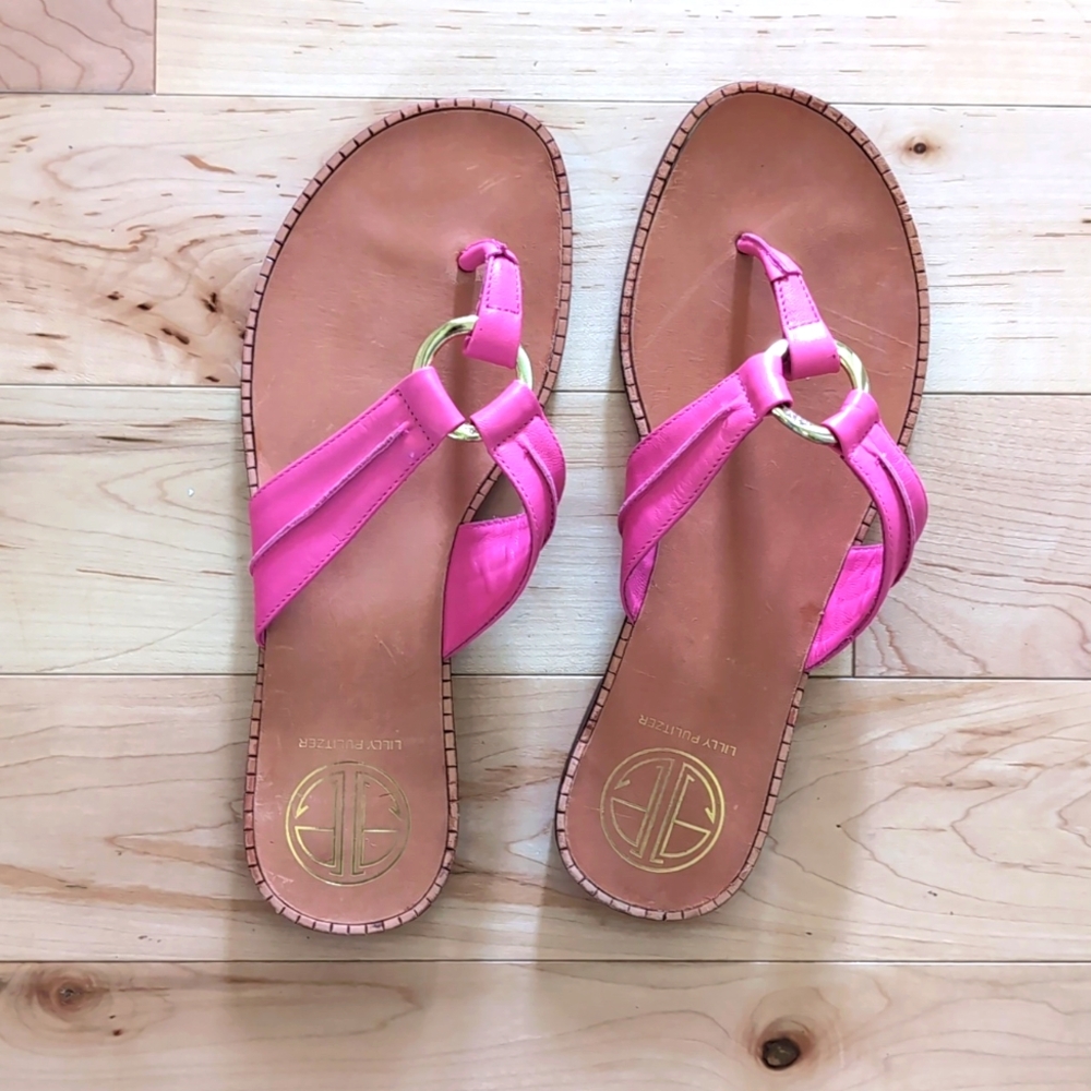 Lilly Pulitzer Pink Leather Ring-Front Sandals